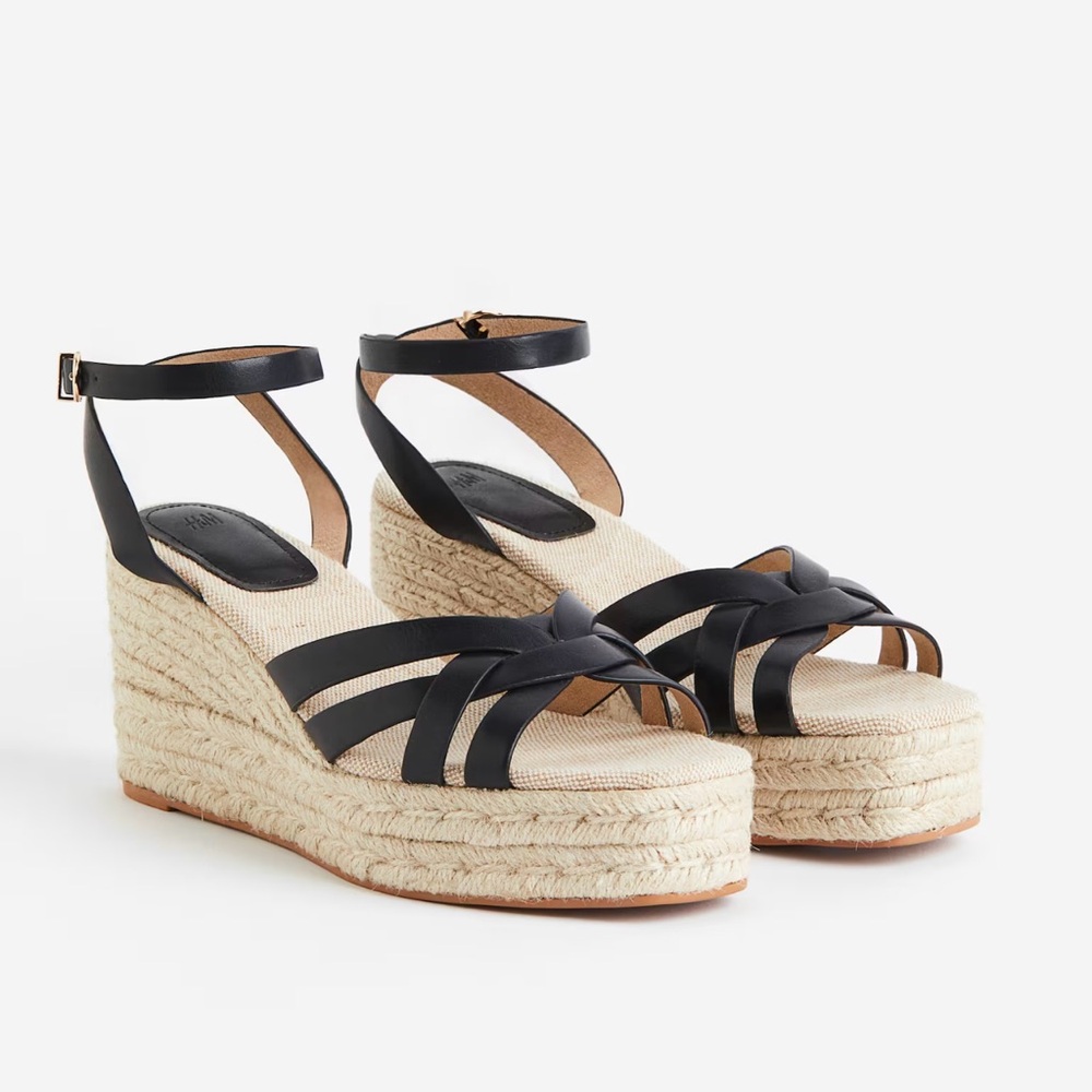 H&M Black and Tan Wedge Sandals
